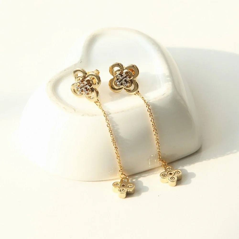 Tory Burch Gold Floral Chain Earrings